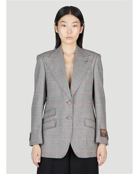 Gucci Women's' Maison De L'Amour Check Blazer in Grey 